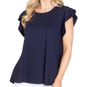 NWT YOU & ME Blue Short Tiered Ruffle Sleeve Top Blouse Size Medium
